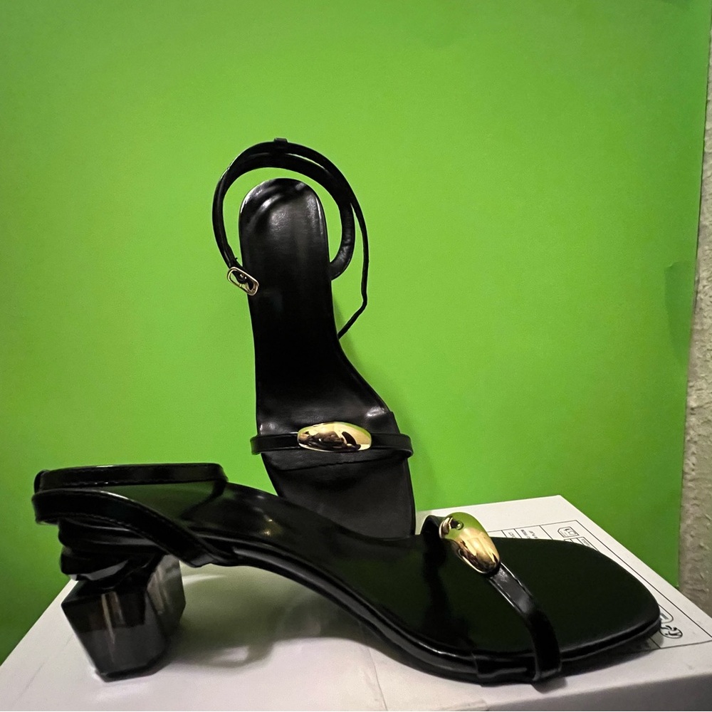 Elegant Black Women's Sandals with Gold Accent